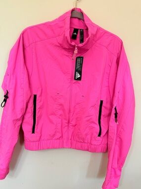 Adidas Women's Bright Pink Lightweight Bomber Jacket Windbreaker